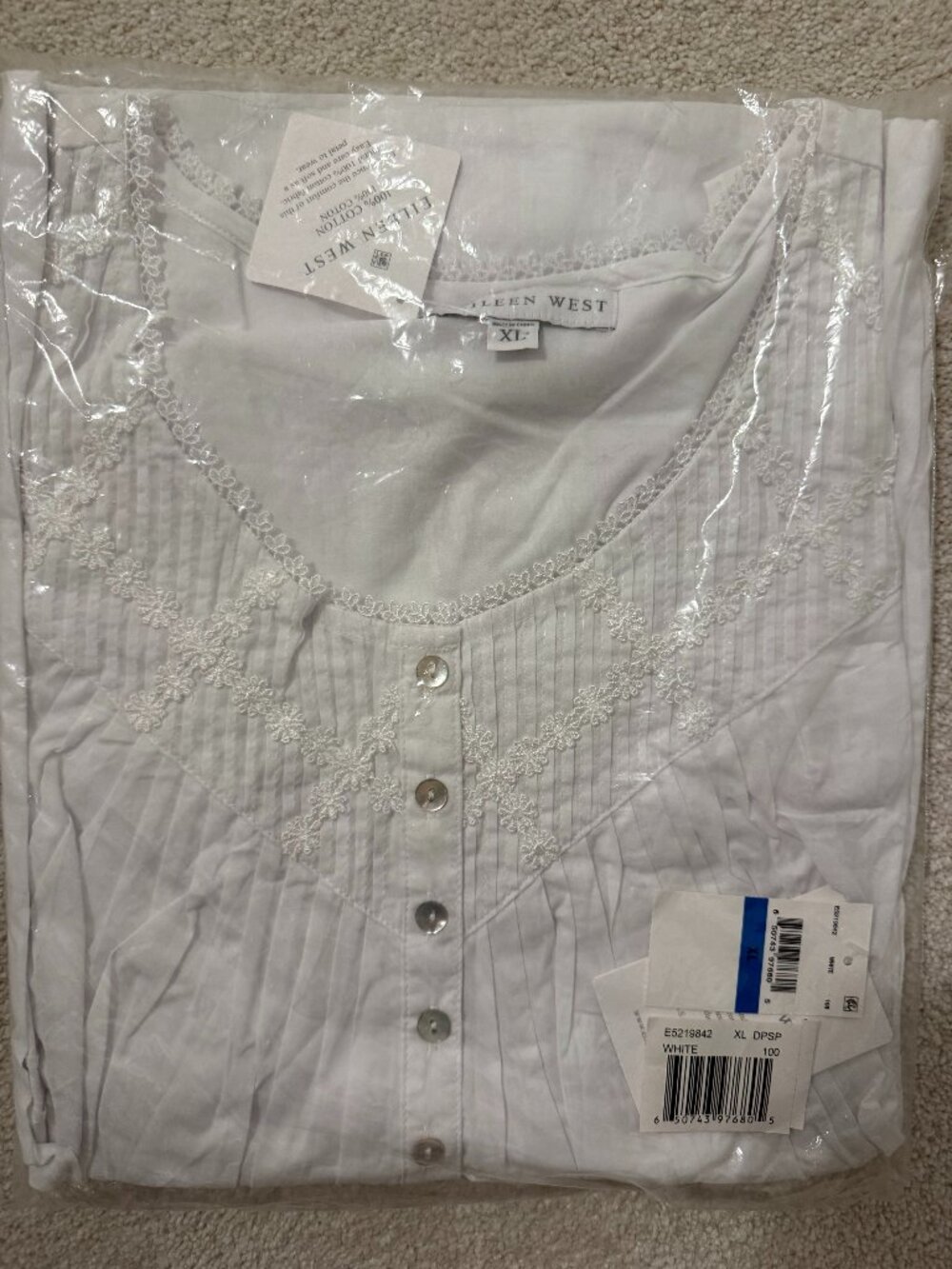 Eileen West Long Cotton White Nightgown-NWT
